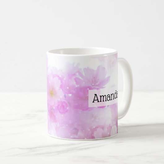 ピンクのさくらんぼ花の写真 コーヒーマグカップ (正面右)