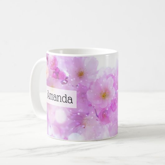 ピンクのさくらんぼ花の写真 コーヒーマグカップ (正面左)