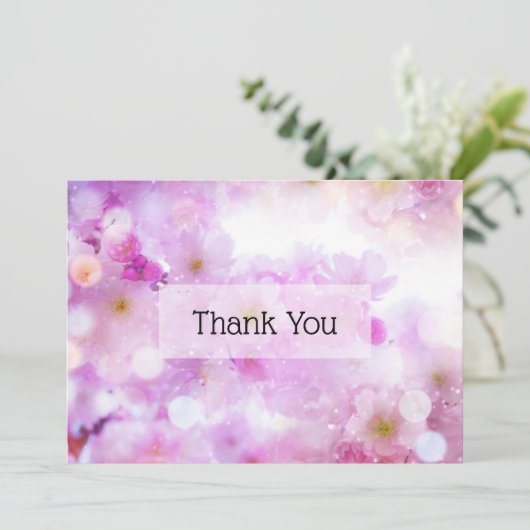 ピンクのさくらんぼ花の写真 サンキューカード (スタンド正面)