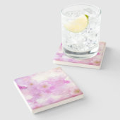 ピンクのさくらんぼ花の写真 ストーンコースター (横)