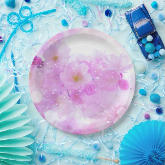ピンクのさくらんぼ花の写真 ペーパープレート (パーティー)