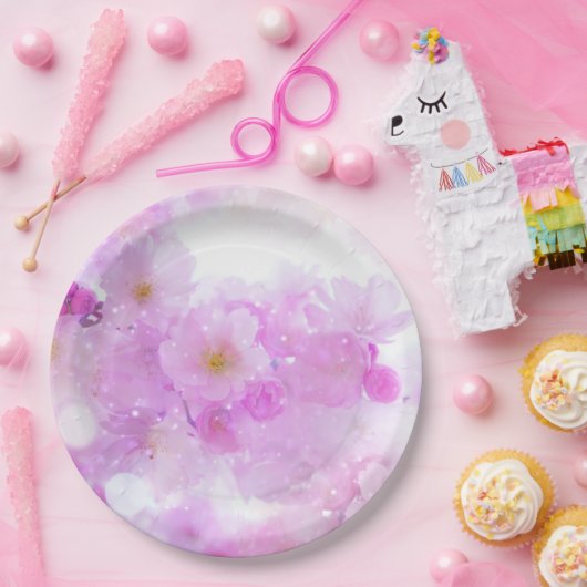 ピンクのさくらんぼ花の写真 ペーパープレート (パーティー)