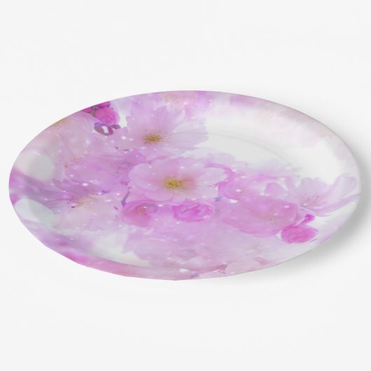 ピンクのさくらんぼ花の写真 ペーパープレート (アングル)