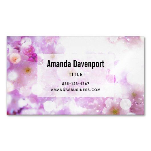 ピンクのさくらんぼ花の写真 マグネット名刺 (正面)