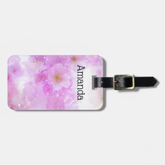 ピンクのさくらんぼ花の写真 ラゲッジタグ (正面横)