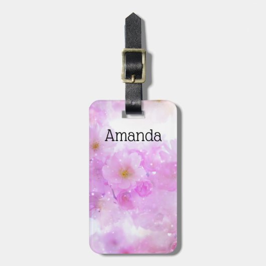 ピンクのさくらんぼ花の写真 ラゲッジタグ (正面縦)