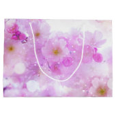 ピンクのさくらんぼ花の写真 ラージペーパーバッグ (裏面)