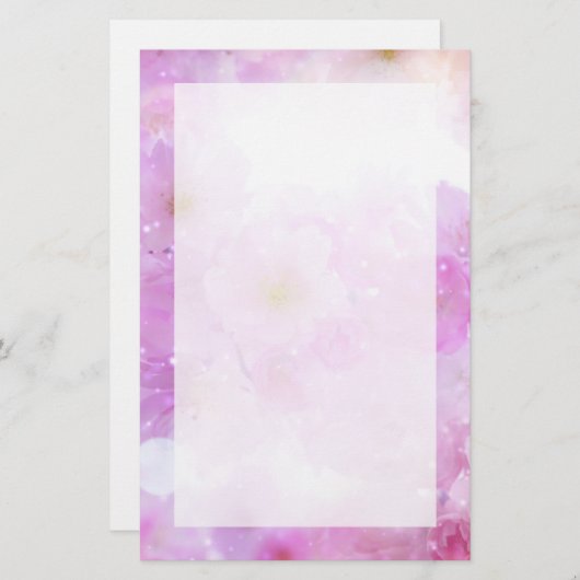 ピンクのさくらんぼ花の写真 便箋 (正面/裏面)