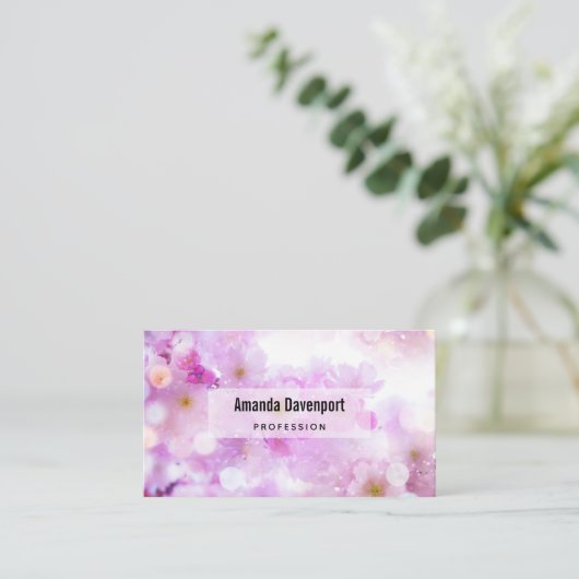 ピンクのさくらんぼ花の写真 名刺 (スタンド正面)