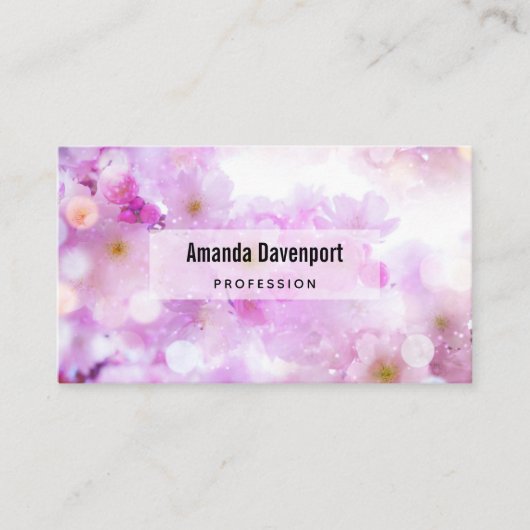 ピンクのさくらんぼ花の写真 名刺 (正面)