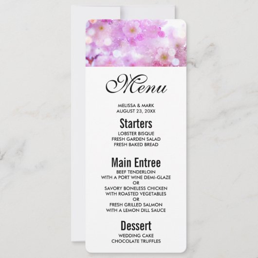 ピンクのさくらんぼ花の写真 招待状 (正面)