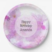 ピンクのさくらんぼ花の写真 – 誕生日 ペーパープレート (正面)