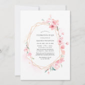 ピンクのさくらんぼ花の幾何学的お祝いの生活 招待状 (正面)