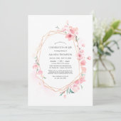 ピンクのさくらんぼ花の幾何学的お祝いの生活 招待状 (スタンド正面)