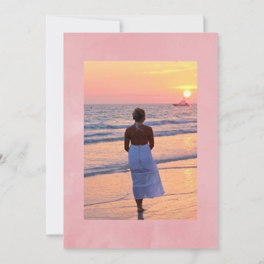 ピンクのさくらんぼ花の幾何学的お祝いの生活 招待状 (裏面)