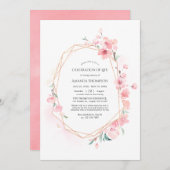 ピンクのさくらんぼ花の幾何学的お祝いの生活 招待状 (正面/裏面)