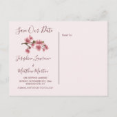 ピンクのさくらんぼ花の日付を保存 案内ポストカード (裏面)