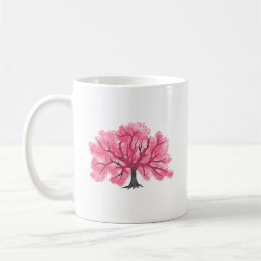 ピンクのさくらんぼ花の木のパーソナライズされたマグカップ コーヒーマグカップ (左)