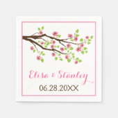 ピンクのさくらんぼ花の枝春の結婚式 スタンダードカクテルナプキン (正面)