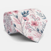 ピンクのさくらんぼ花の桜のパターン（白） (4) ネクタイ (ロール)