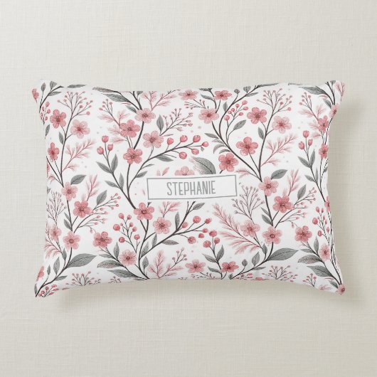 ピンクのさくらんぼ花の桜のパターン(1) アクセントクッション (正面)
