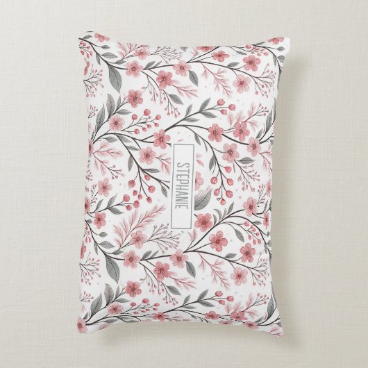ピンクのさくらんぼ花の桜のパターン(1) アクセントクッション (裏面(縦))