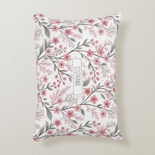 ピンクのさくらんぼ花の桜のパターン(1) アクセントクッション (正面(垂直))