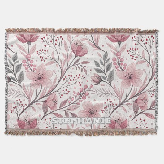 ピンクのさくらんぼ花の桜のパターン(3) スローブランケット (正面)