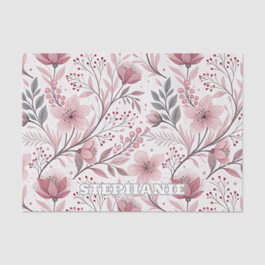 ピンクのさくらんぼ花の桜のパターン(3) 薄葉紙 (正面)