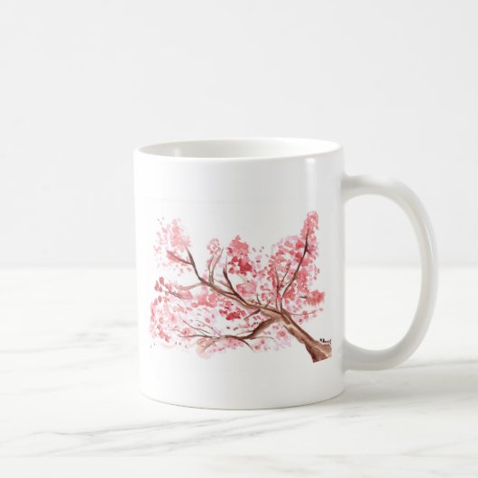 ピンクのさくらんぼ花の花の水彩桜 コーヒーマグカップ (右)