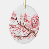 ピンクのさくらんぼ花の花の水色ヴィンテージ セラミックオーナメント (右)