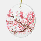 ピンクのさくらんぼ花の花の水色ヴィンテージ セラミックオーナメント (左)