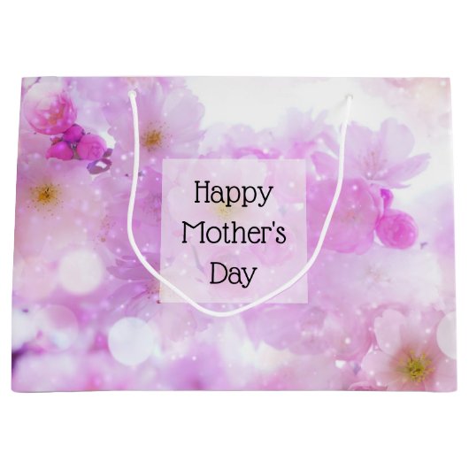 ピンクのさくらんぼ花の花写真母の日 ラージペーパーバッグ (正面)