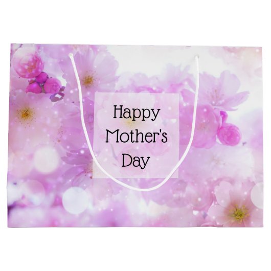 ピンクのさくらんぼ花の花写真母の日 ラージペーパーバッグ (裏面)