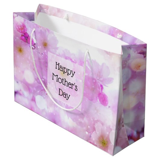 ピンクのさくらんぼ花の花写真母の日 ラージペーパーバッグ (裏面アングル)