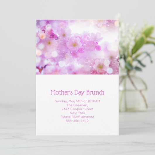 ピンクのさくらんぼ花の花写真母の日 招待状 (スタンド正面)