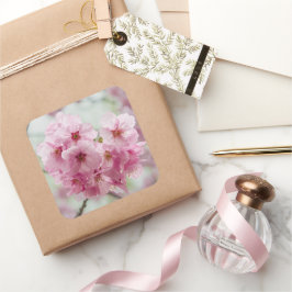 ピンクのさくらんぼ花の花，日本の写真 スクエアシール