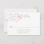 ピンクのさくらんぼ花ロマンチックな結婚式RSVPカード 出欠カード (正面)