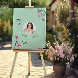 ピンクのさくらんぼ花写真の署名 ポスター