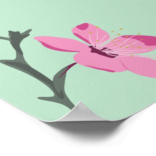 ピンクのさくらんぼ花写真の署名 ポスター (角)