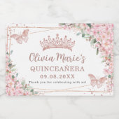 ピンクのさくらんぼ花蝶バラ金ゴールドミニ スパークリングワインラベル (シングルラベル)