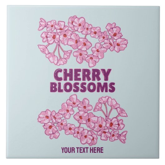 ピンクのさくらんぼ タイル (正面)