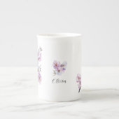 ピンクのさくらんぼ ボーンチャイナマグカップ (正面)