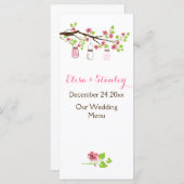 ピンクのさくらんぼ、メイスン結婚ジャーズのメニューカード メニュー (正面/裏面)