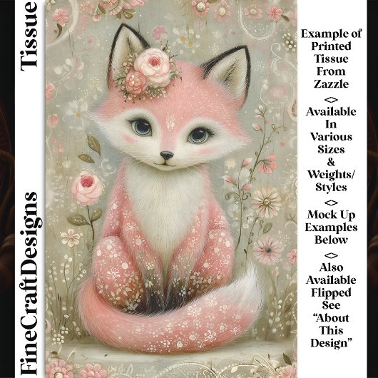 ピンクのしゃれたシックなキツネと花DL2Lデコページ 薄葉紙