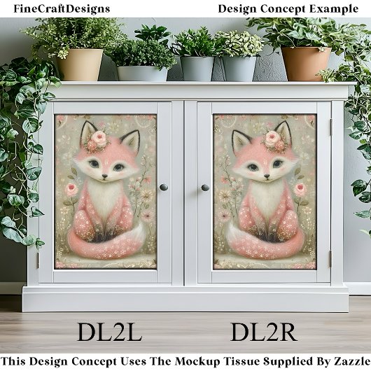 ピンクのしゃれたシックなキツネと花DL2Rデコページ 薄葉紙