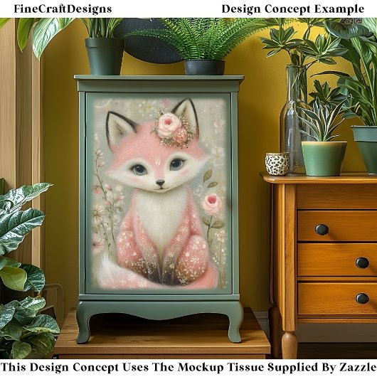 ピンクのしゃれたシックなキツネと花DL2Rデコページ 薄葉紙