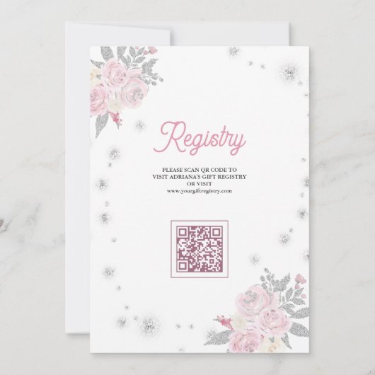 ピンクのそり可愛いテディベア灰色のベビーシャワー 招待状 (裏面)