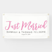 ピンクのたった今結婚しましたカーバナー 横断幕 (横)