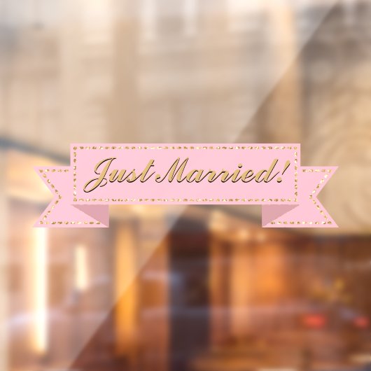 ピンクのたった今結婚しましたバナー ウィンドウサイン (シート2)